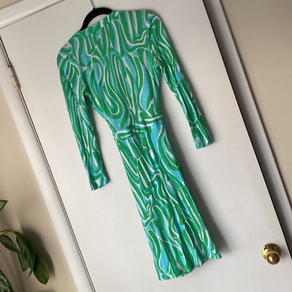 Lilly Pulitzer Meridan Wrap Dress Finders Keepers Size Small green blue - Picture 9 of 9